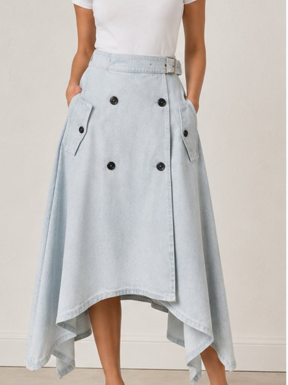 Denim Trench Skirt – Light Blue